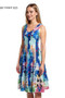 Front of the Blue Multi Print Fit N Flare Dress style A367-815 from Creation