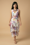 Front of the Floral Print Lace Sequins Dress style 4979BG from Origami in the beige/purple print