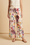 Front of the Floral Print Lace Pants style 4703BG from Origami in the beige/purple print
