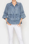 Front of the Chambray Ruffle Detailed Jacket style 4898 from Origami in the color denim