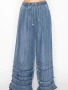 Front of the Boho Tiered Wide Leg Palazzo Pants style 4890SW from Origami in the color denim