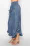 Side of the Smocked Ruffle Hem Side Tie Chambray Pants style 4932 from Origami in the color denim