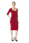 Front of the Elbow Sleeve Pleated Dress style D12555C from Eva Varro in the color red