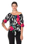 Front of the Blouson Pleated Sleeve Tie Front Top style J12813 from Eva Varro in the Brie print