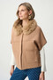 Front of the Sweater Knit Jacket With Detachable Faux Fur Collar style 263949 from Joseph Ribkoff in the color camel