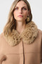 Close up of the Sweater Knit Jacket With Detachable Faux Fur Collar style 263949 from Joseph Ribkoff in the color camel
