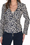 Front of the Animal Print Moto Jacket style 263230 from Frank Lyman in the colors navy and cream