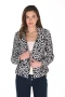 Front of the Animal Print Moto Jacket style 263230 from Frank Lyman in the colors navy and cream