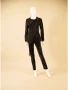 Front of the Asymmetric Fringe Faux Leather Jacket style F26010 from Samuel Dong in the color black