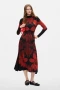 Front of the Long-Sleeved Bold Floral Knit Dress style 26WWVK17 from Desigual in the colors black and red