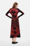 Back of the Long-Sleeved Bold Floral Knit Dress style 26WWVK17 from Desigual in the colors black and red