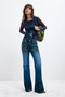 Front of the Printed Tulle Long-Sleeve Top style 26WWTK02 from Desigual in the azul print