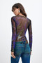 Back of the Printed Tulle Long-Sleeve Top style 26WWTK02 from Desigual in the azul print
