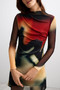 Close up of the Short Tie-Dye Print Ruched Dress style 26WWVK22 from Desigual in the color black
