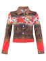 Front of the Ramo de Nubes Rojas Floral Print Jean Jacket style 76637 from Dolcezza in the colors red and black