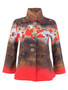 Front of the Ramo de Nubes Rojas Floral Print Swing Jacket style 76636 from Dolcezza in the colors red and black