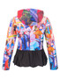 Back of the Friday Nights Cafe Print Peplum Hoodie style 76617 from Dolcezza in the multi print