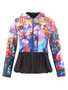 Front of the Friday Nights Cafe Print Peplum Hoodie style 76617 from Dolcezza in the multi print