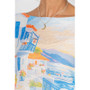Close up of the Harbor Print Batwing Sweater style 0116 from  Look Mode in the color pink