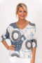 Front of the Rosace Print Batwing Sweater style 0544 from Look Mode in the color blue