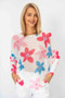 Front of the Margerit Flower Print Sweater style 2110 from Look Mode in the color fuchsia