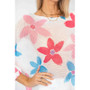 Close up of the Margerit Flower Print Sweater style 2110 from Look Mode in the color fuchsia