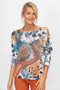 Front of the Jungle Leopard Print Batwing Sweater style 9057 from Look Mode in the color blue