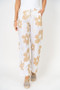 Front of the Flower Print Linen Pants style 2097GF from Look Mode in the color white