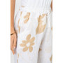 Close up of the Flower Print Linen Pants style 2097GF from Look Mode in the color white