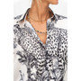 Close up of the Print Satin Cheetah Shirt style 1001 from Look Mode in the color black