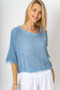 Front of the Cotton & Linen Mix Crop Top style 737202 from Look Mode in the color blue