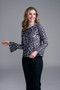 Front of the Printed Bell Sleeve Top style BCT17618 from Insight in the gray leopard print