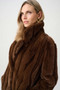 Close up of the Textured Faux Fur Notch Collar Coat style 263916 from Joseph Ribkoff in the color brown