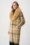Side of the Feather Yarn Plaid Coat With Detachable Faux Fur Collar style 263954 from Joseph Ribkoff in the camel / multi print