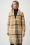 Front of the Feather Yarn Plaid Coat With Detachable Faux Fur Collar style 263954 from Joseph Ribkoff in the camel / multi print