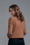 Back of the Animal Print Trim Faux Suede Jacket style BCJ0931L from Insight in the color camel