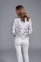 Back of the Circles Print Metallic Vegan Leather Moto Jacket style BCJ17A26CS from Insight in the color silver
