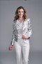 Front of the Circles Print Metallic Vegan Leather Moto Jacket style BCJ17A26CS from Insight in the color silver