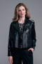 Front of the Cropped Trench Vegan Leather Jacket style BCJ0918 from Insight in the color black