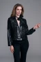 Front of the Faux Vegan Leather Sequin Moto Jacket style BCJ101C06 from Insight in the color black