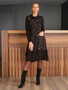 Front of the Living On The Edge Cowl Neck Pocket Dress style 76134 from Dolcezza in the colors black and gold
