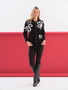 Front of the Flower Print Zip-Up Hoodie style 76307 from Dolcezza in the colors black and white