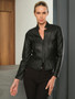 Front of the Wind Dine Cropped Zip Jacket style 76157 from Dolcezza in the color black