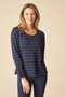 Front of the Shadow Stripe Long Sleeve Tee style 30016 from Habitat in the color navy