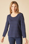 Front of the Shadow Stripe Long Sleeve Tee style 30016 from Habitat in the color navy