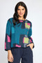 Front of the Collage Sweater Swing Pullover Top style 430770 from Olivia in the color teal