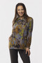 Front of the Button Neck Knit Tunic style 687-4691 from Pure Essence in the multi print