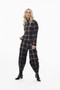 Front of the Cropped Plaid Tapered Pants style 702-2375 from Pure Essence in the black/beige print