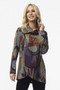 Front of the Tulip Hem Button Cowl Tunic style 674-4612 from Pure Essence in the multi print