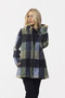 Front of the Plaid Hooded Sherpa Coat style 677-4598 from Pure Essence in the blue/multi print